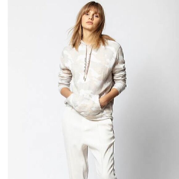 $398 Zadig & Voltaire Hoodie Sweatshirt Womens XS/Small Camo Edgy Cozy Quotes - Picture 1 of 15